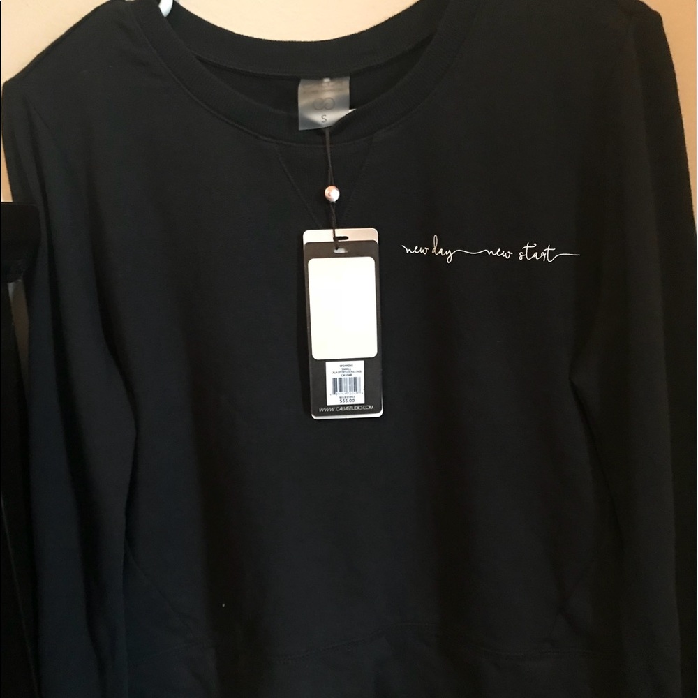 NWT CALIA SM Black sweat shirt “new day new start”